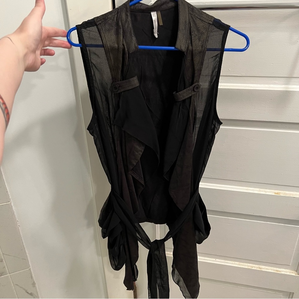 Miilla Clothing drapey faux leather vest goth lip service cosplay Rick Owens